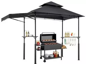 VEVOR Uimoso Grillpavillon 243x150x250cm, 2-stufiges Dach, Pulverbeschichtung (BBQ-Gazebo)