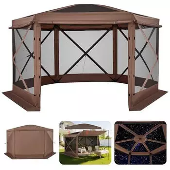 VEVOR Pop-up-Pavillon 6-seitig 3,6x3,6m 8-10 Personen, Braun (FY12X12Brown-6)