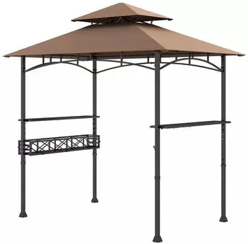 Costway Grillpavillon Doppeldach Seitenregale 242x153x250cm Braun