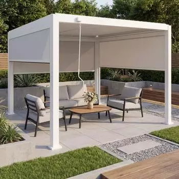 MCW P65 Pergola mit 3 Seitenw&auml;nden Lamellendach Alu 3x3m, wei&szlig; (100732)