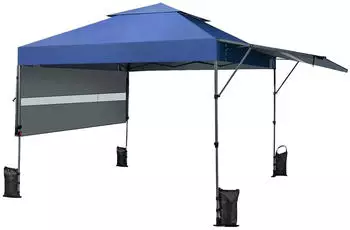 Costway Faltpavillon 3x3m Pop-Up, h&ouml;henverstellbar, 2 Markisen, UV-Schutz 50+, blau