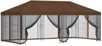 vidaXL Pavillon mit Seitenw&auml;nden 6x3m Braun Polyester & Stahl 190 (3376005)