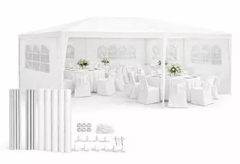 Kinzo Pavillon 3x6m 6 Seitenw&auml;nde Firsth&ouml;he 2,5m wasserdicht UV-best&auml;ndig wei&szlig;