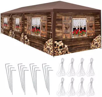 TecTake Almchalet pavilion in polyethylene and steel 9 x 3 x 2.5 m brown