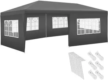 TecTake Novara pavilion in polyethylene and steel 6 x 3 x 2.5 m grey