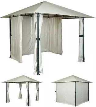 Mendler HWC-J63 Pergola Terrassen&uuml;berdachung mit Seitenwand 3x3m creme-beige (82053)
