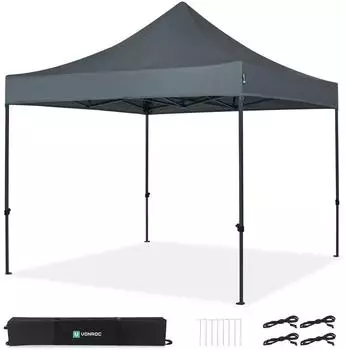 VONROC EasyUp Faltpavillon 3x3m wasserdicht UV50+ Stahl, Grau (PT501XX_GREY_DE)