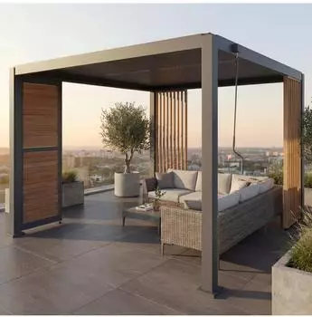 MCW Pergola P65 mit Lamellenwand und 2 Seitenw&auml;nden, Alu, 3x3m, anthrazit (MCW-P65)