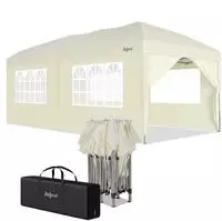 Zelsius Faltbarer Pavillon 3x6 M Mit Seitenw&auml;nden, Beige, Faltpavillon Uv30,