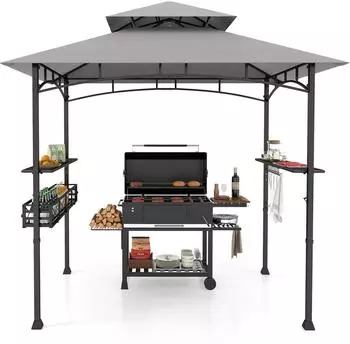 Costway Grillpavillon Doppeldach, Seitenregale, wetterfest, 242x153x250cm (ZB33084SDDE)