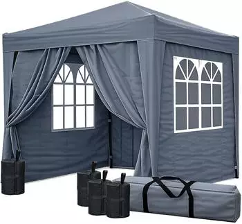 QUICK STAR Pop-Up Faltpavillon 2x2m mit 4 Seitenteilen und Fu&szlig;gewichten, Smoky Grau (47657)