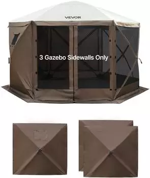 VEVOR Pavillon Seitenw&auml;nde 1,73x1,48m mit Fenster, wasserfest, braun (3er-Set)