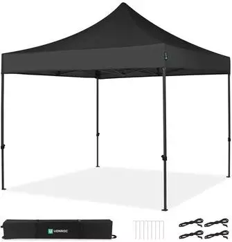 VONROC Easy-Up Faltpavillon 3x3m, wasserdicht, UV 50+, Stahlrahmen, schwarz