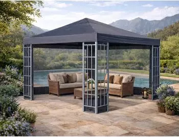 QUICK STAR Rank Pavillon 3x3m Metall Anthrazit mit 2 Seitenteilen mit Fenster (48601)