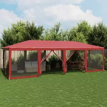 vidaXL Partyzelt 12 Mesh-Seitenteile Rot 8x4m HDPE (4010075)