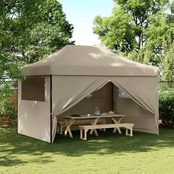 vidaXL Faltbares Pop-Up Partyzelt mit 4 Seitenteilen, taupe (4005026)