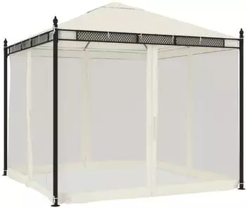 vidaXL Pavillon mit Netzwänden, Stahl, creme, 2,93x2,93m (368434)