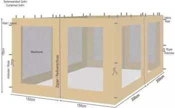 QUICK STAR Bl&auml;tter Pavillon Seitenw&auml;nde 3x4m mit Moskitonetz, sand (48167)