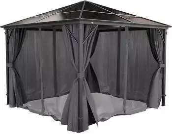 Garmio Pavillon Rom 3x3m Polycarbonat-Dach, Moskitonetz, anthrazit (Rom)