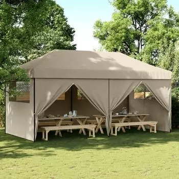 vidaXL Faltbares Pop-Up Partyzelt mit 4 Seitenteilen, taupe (4004954)
