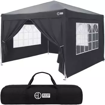 ECD Germany Pop-Up Faltpavillon 3x3m wasserdicht UV-Schutz 50+, anthrazit, 4 Seitenwände