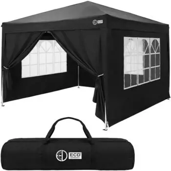 ECD Germany Pop-Up Faltpavillon 3x3m wasserdicht UV-Schutz 50+ mit 4 Seitenw&auml;nden, schwarz