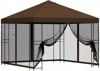 vidaXL Gartenpavillon mit Seitenw&auml;nden 3x3m, braun (900348)