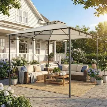 Outsunny Gartenpavillon 3x3m Doppeldach wasserabweisend UV50+