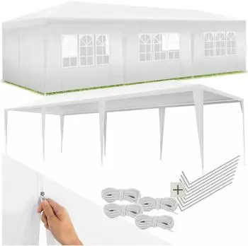 TecTake Pavillon Miramas 9x3m, 8 Seitenteile, wasserdicht, wei&szlig;