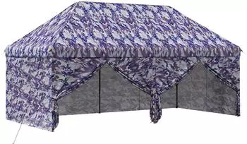 vidaXL Pop-up Pavillon mit 4 Seitenw&auml;nden 3x6m, blaues Camouflage
