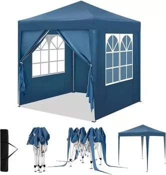 Woltu Faltpavillon 2x2m mit 4 Seitenwänden, blau (W0UETT0643)
