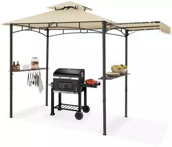 TecTake Grillpavillon Maracaibo mit Markise, wetterfest, UV-Schutz, 316x150x250cm, sandfarben