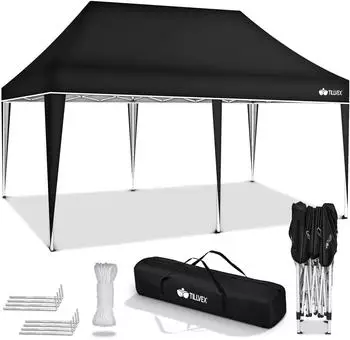 tillvex Pop-Up Faltpavillon 3x6m schwarz, wasserdicht, UV-Schutz 50+ (TVGP-023)