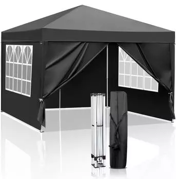 Gerster Faltpavillon 3x3m wasserdicht UV-Schutz 50+, 4 Seitenteile, schwarz