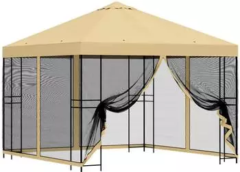 vidaXL Gartenpavillon mit Seitenw&auml;nden 3x3m, creme (900338)