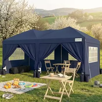 LuxusKollektion Faltpavillon 3x6m mit Seitenw&auml;nden, UV-Schutz 50+, dunkelblau