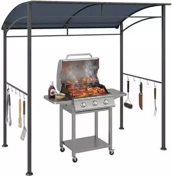 Outsunny Grillpavillon mit Flammschutzdach, Polyester, grau, 215x150x220cm