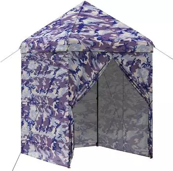 vidaXL Pop-up Pavillon 4 Seitenw&auml;nde 2x2m blaues Camouflage 210D Oxford