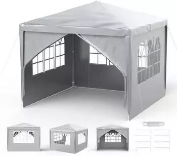 LuxusKollektion Faltpavillon 3x3m grau mit 4 Seitenwänden, Polyethylen