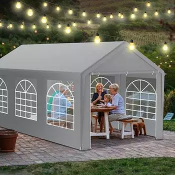 LuxusKollektion Partyzelt 3x6m, grau, wasserdicht, UV-best&auml;ndig, 6 Seitenw&auml;nde mit Fenstern