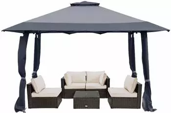 Costway Pop-Up Faltpavillon 4x4m Doppeldach UV-Schutz 50+, grau