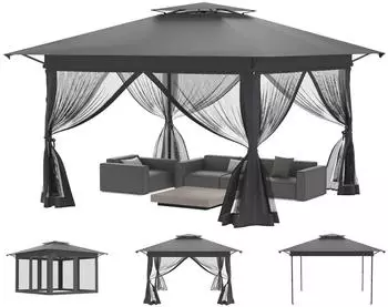 LuxusKollektion Faltpavillon 4x4m anthrazit, UV-Schutz, Mückenschutz