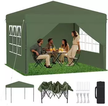 LuxusKollektion Faltpavillon 3x3m One-Touch Lift, 3-fach H&ouml;henverstellung, gr&uuml;n, mit Seitenw&auml;nden