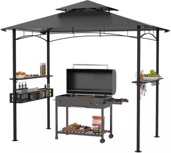 LuxusKollektion Grillpavillon Doppeldach 245x153x250cm grau, wasserabweisend