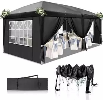 LuxusKollektion Partyzelt 3x6m, h&ouml;henverstellbar, wasserdicht, mit 6 Seitenteilen, schwarz