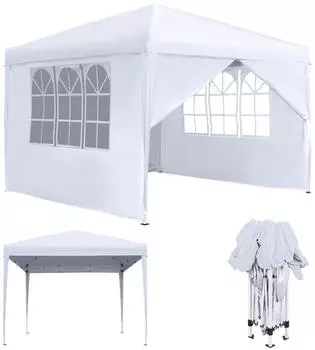 LuxusKollektion Faltpavillon 3x3m wasserdicht, 4 Seitenteile mit Fenstern, wei&szlig;