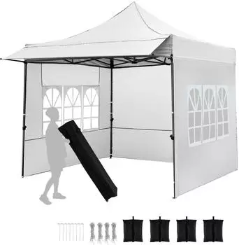 Costway Pop-Up Faltpavillon 3x3m mit 3 Seitenw&auml;nden, 4 Sands&auml;cke & Rolltasche