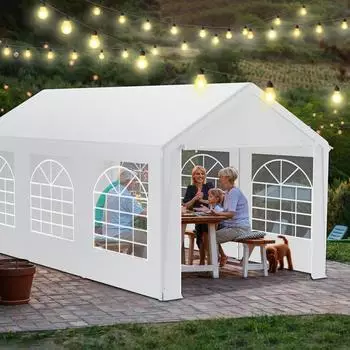 LuxusKollektion Partyzelt 3x6m, wei&szlig;, wasserdicht, UV-best&auml;ndig, 6 Seitenw&auml;nde mit Fenstern
