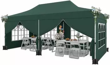Costway Faltpavillon 3x6m, 6 Seitenw&auml;nde, UV-Schutz 50+, gr&uuml;n (ZB34345SZ)