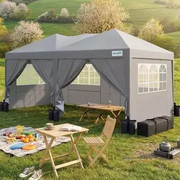 LuxusKollektion Faltpavillon 3x6m mit Seitenw&auml;nden, UV-Schutz 50+, grau